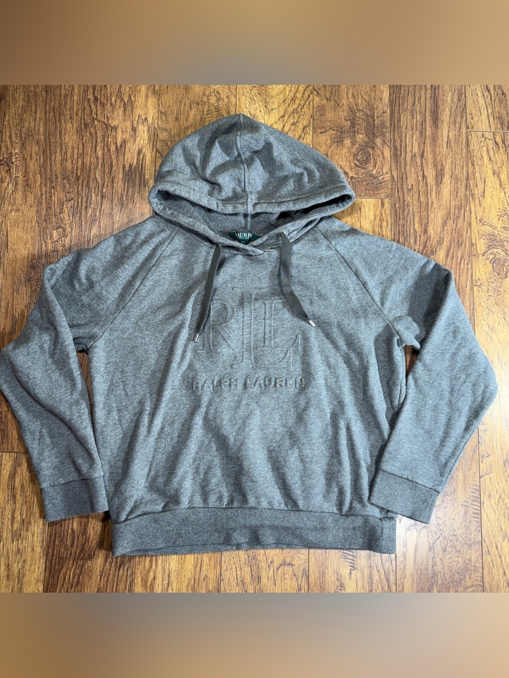 Ralph Lauren Gray Embroidered Logo Hoodie Sweater Women Small